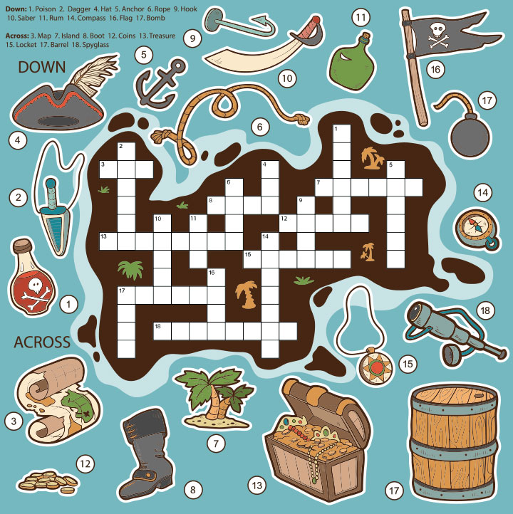 Pirates crossword puzzles for kids