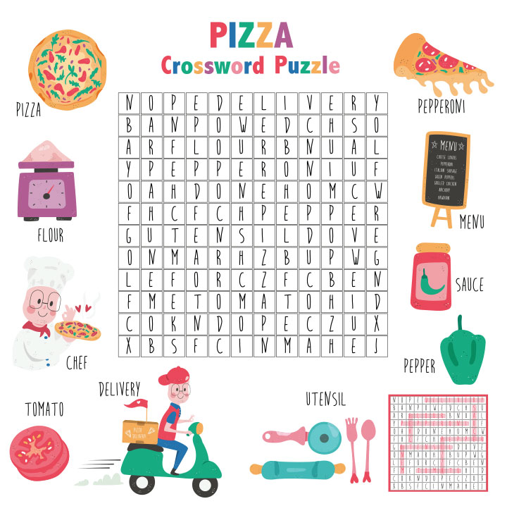 Pizza crossword puzzles for kids