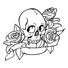 Roses and skull tattoo coloring page