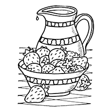 Strawberries and juice in a jug coloring page