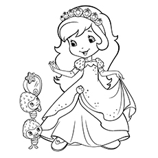 Strawberry with little girl coloring page