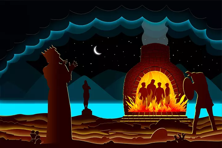 Survival of Daniel’s friends in fire from Bible stories for children