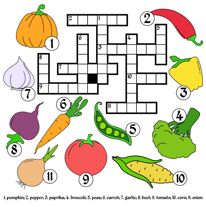 Vegetables crossword puzzles for kids