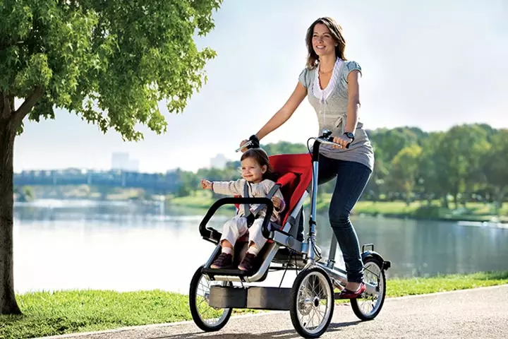 A bike stroller is a great way to go bike riding on a sunny day out.