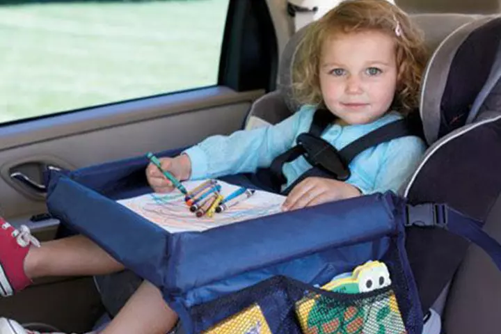 A snack or an activity tray could save you from boredom rants on a long drive.