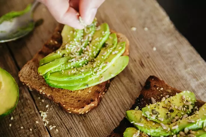 Almond avocado toast, high protein snack for kids