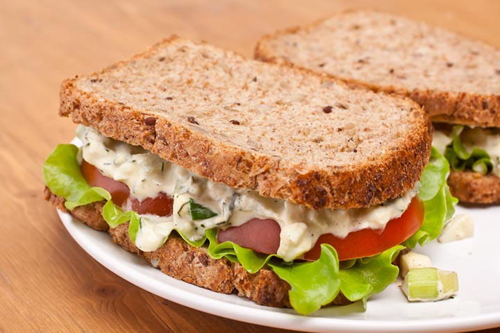 Egg salad sandwich, high protein snack for kids
