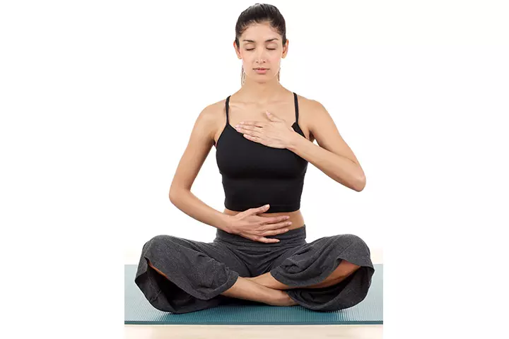 Breathing exercise to subside postpartum umbilical hernia