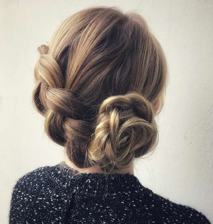 Flower-braided updo hairstyle for little girls