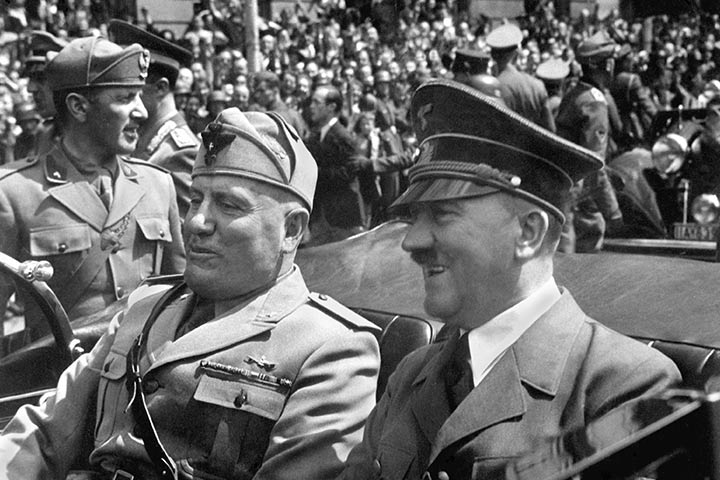 Hitler and Mussolini, leaders of the axis power of World War II