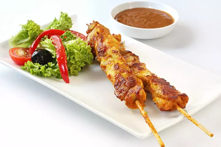 Nutty chicken satay, high protein snack for kids