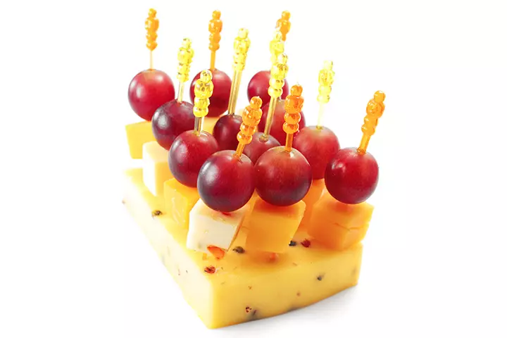 String cheese-grape kabobs, high protein snack for kids