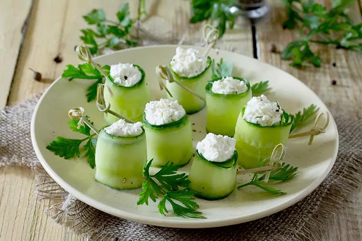 Turkey and pesto cucumber rolls, high protein snacks for kids