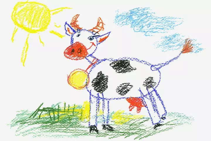 Color pencil-made cow drawing for preschoolers and kids