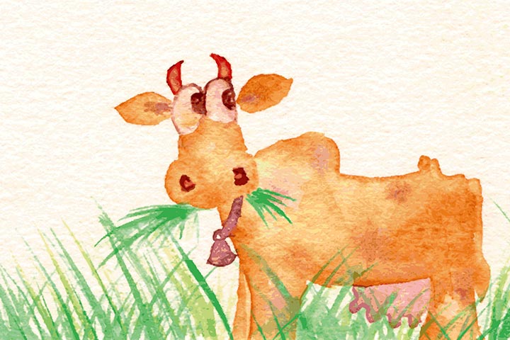 Cow in the grass painting for preschoolers and kids