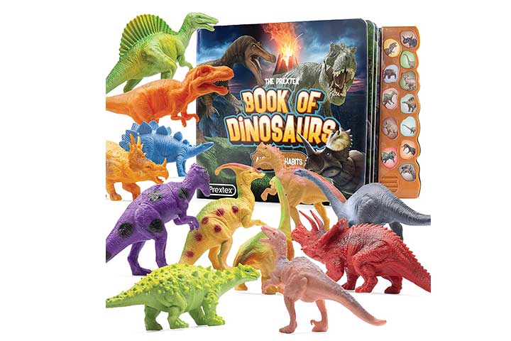 Prextex Pack Of 12 Toy Dinosaurs With Interactive Sound Book