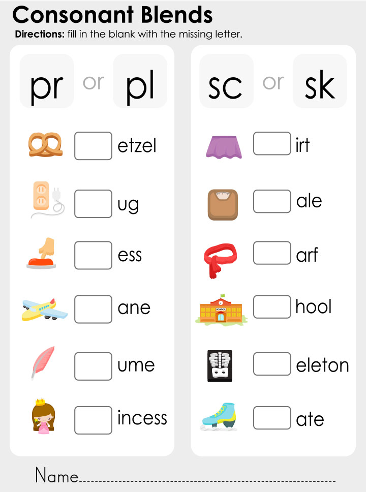 Consonant blend English worksheets for kids