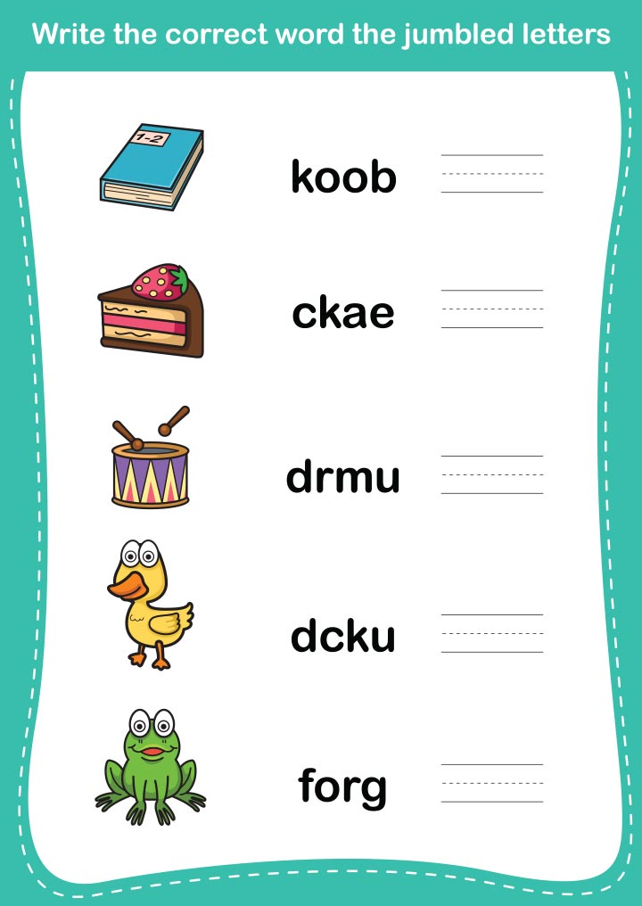 Correct the jumbled letters English worksheets for kids