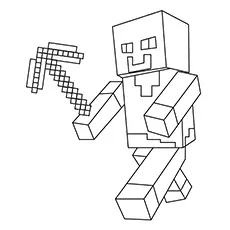 Minecraft Character with Pickaxe in Hand Coloring Pages