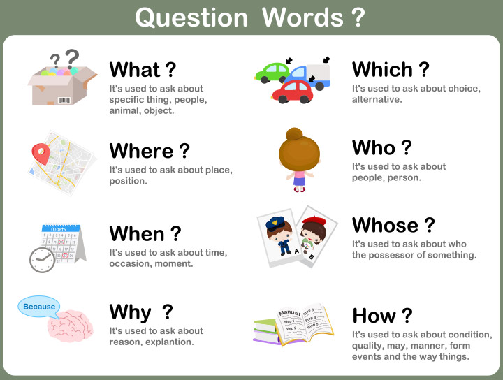 Question word English worksheets for kids