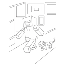 Minecraft Characters Steve And Alex walking Coloring Pages