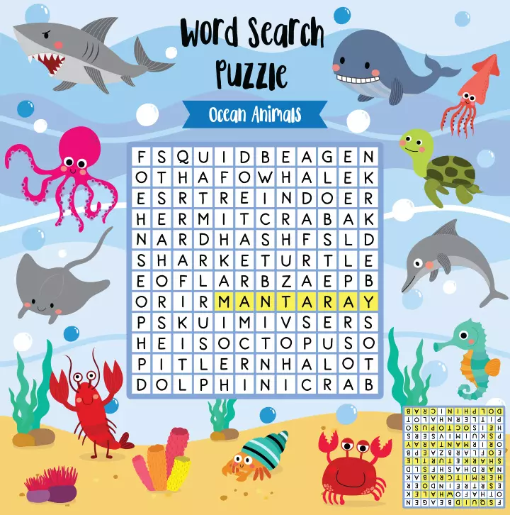 Word search puzzle English worksheets for kids