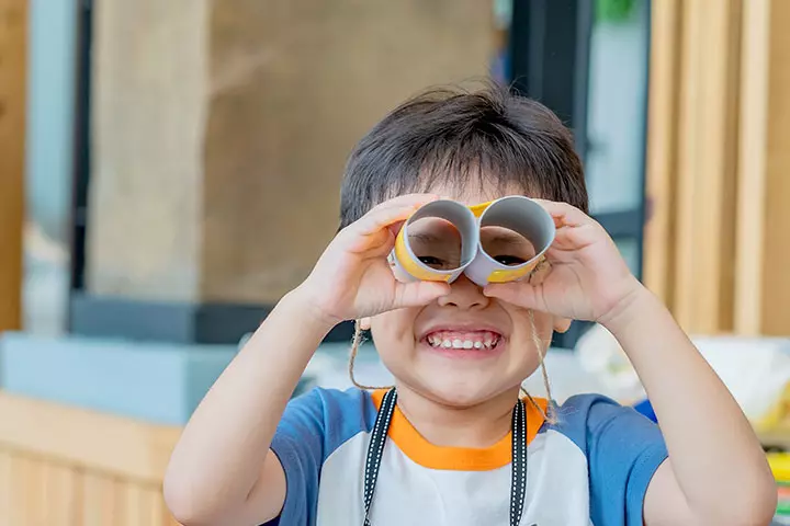 Child With DIY Binoculars, TP Binoculars