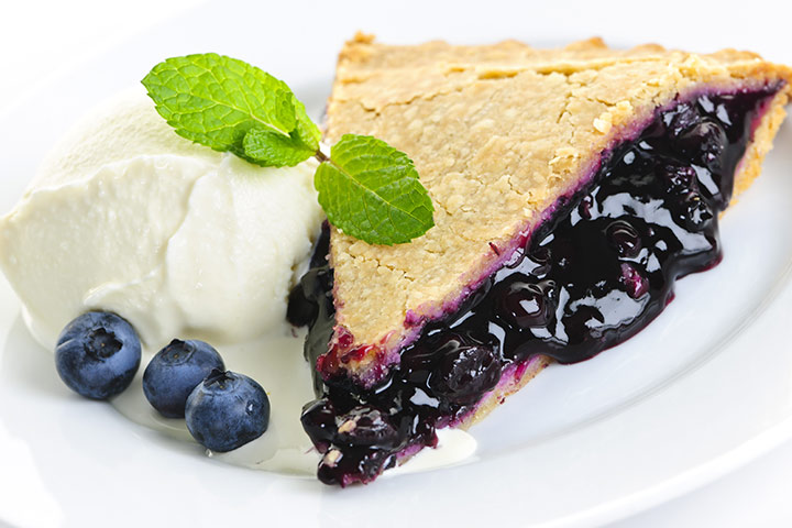 Ice cream pie with blueberry sauce for kids