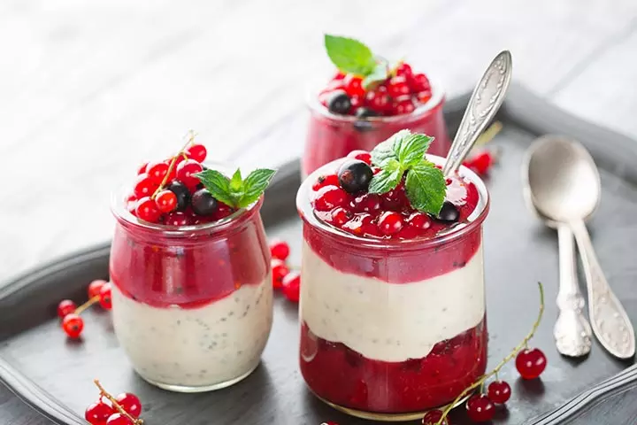Strawberry and chia seed parfait for kids