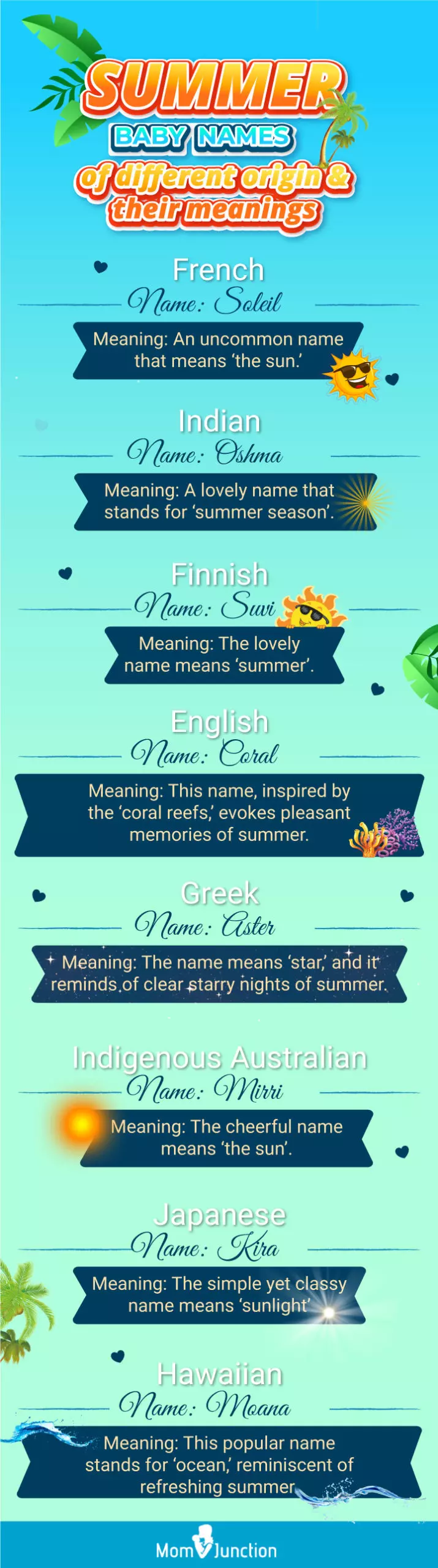 summer baby names of different origin and their meanings (infographic)