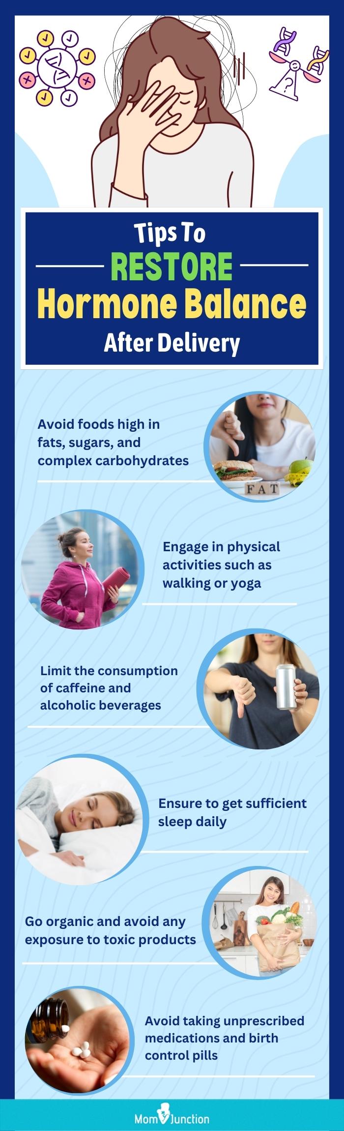 tips to restore hormone balance after delivery (infographic)