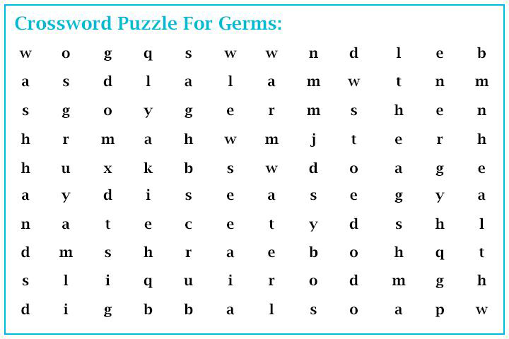 Crosswords activity, teaching kids about germs
