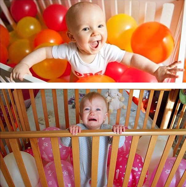 Sometimes balloons don't always please babies..
