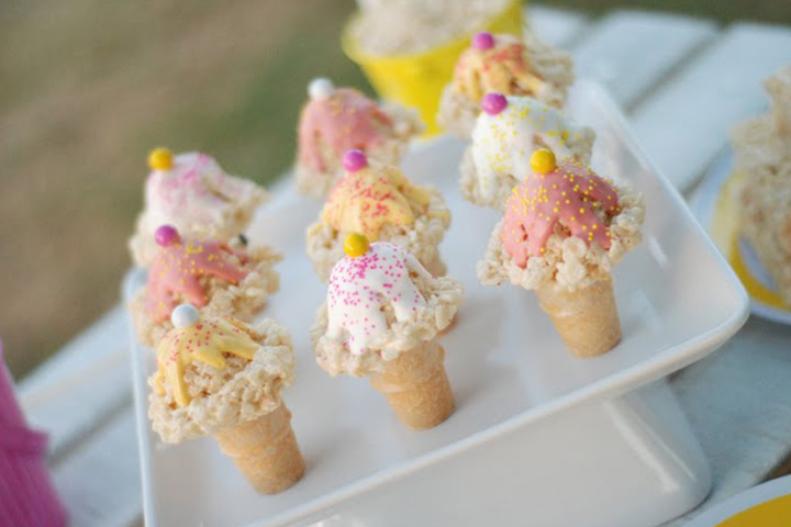 Rice krispies in ice cream cones for baby shower desserts