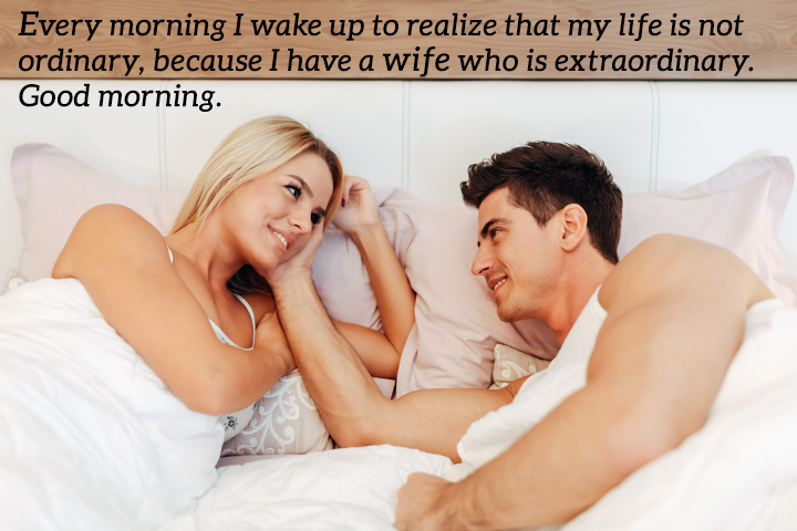 couple looking into eyes with good morning message for wife