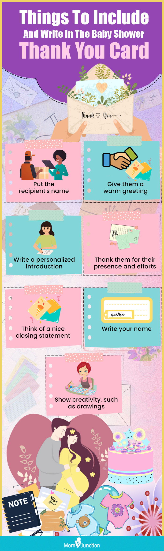 things to include and write in the baby shower thank you card (infographic)