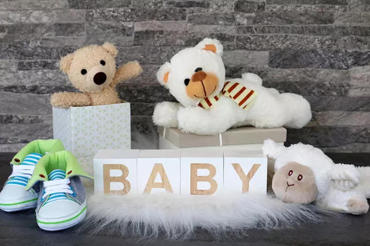 Building block-themed baby shower centerpiece