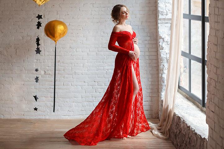 red long dress for pregnant lady