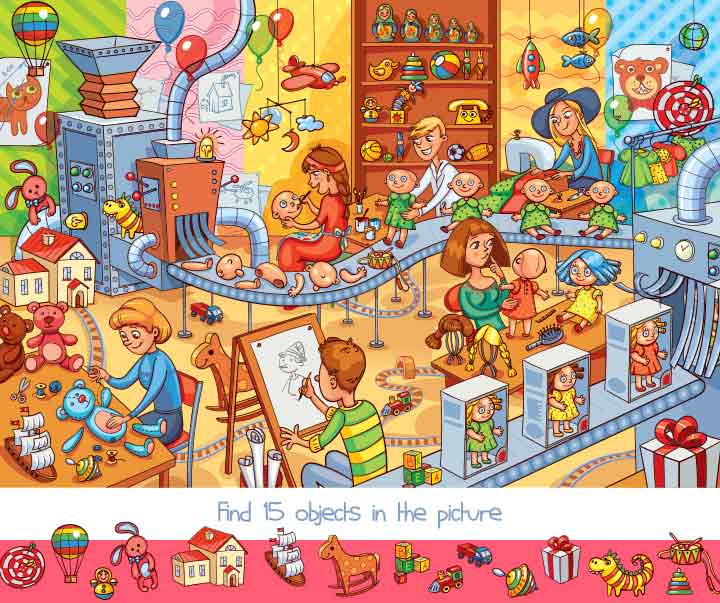 Find the objects in the picture riddle for kids