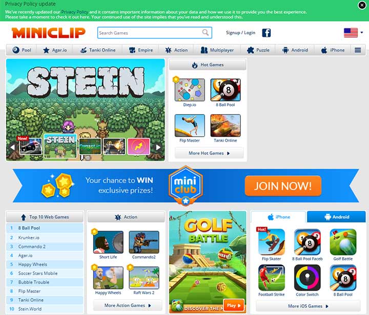 Miniclip online game website