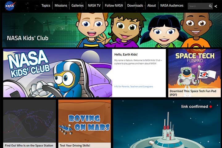 NASA Kids' Club online game website