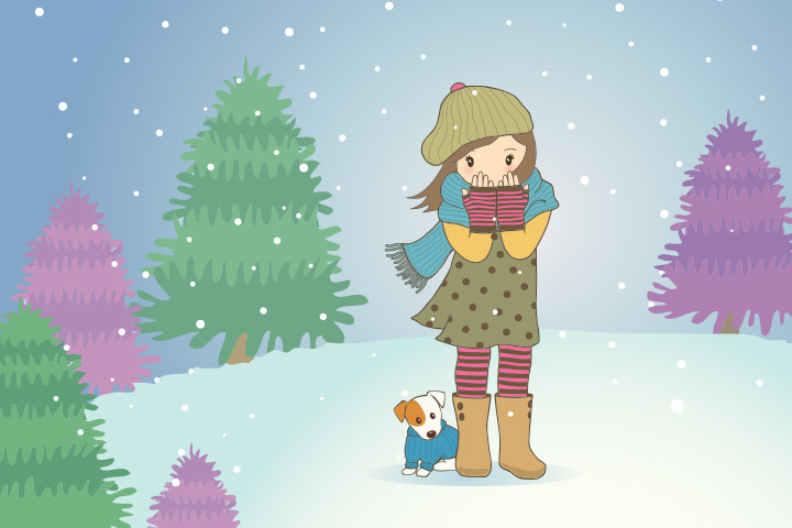 The little girl and the winter whirlwinds in fairy tales for kids