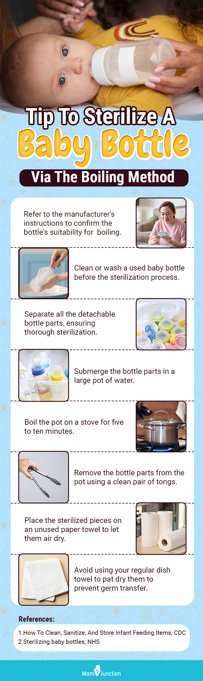 Tip To Sterilize A Baby Bottle Via The Boiling Method (infographic)