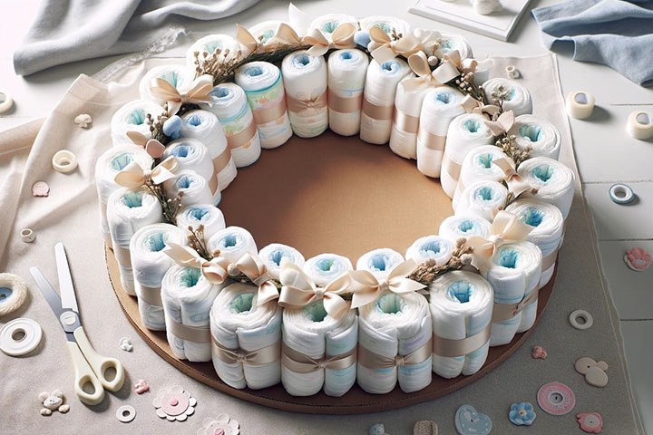 Baby wreath diaper cake idea