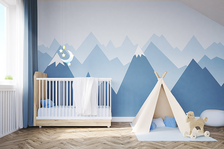 Mountain murals theme baby boy room idea