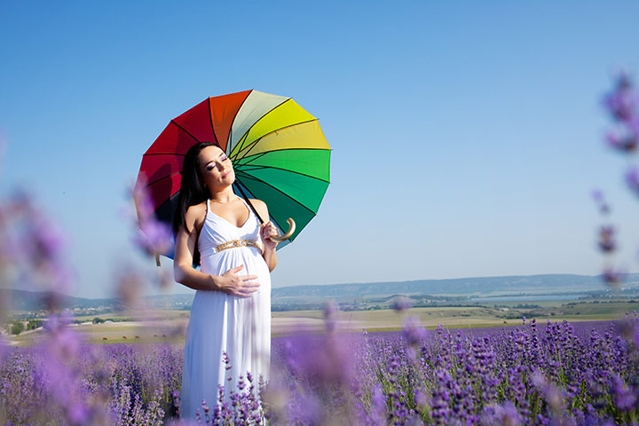 A rainbow picture maternity photoshoot idea