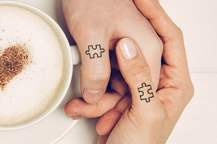 Puzzle finger tattoos for couples