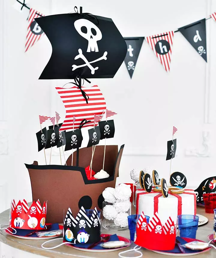 Pirate theme party accessories for a second birthday