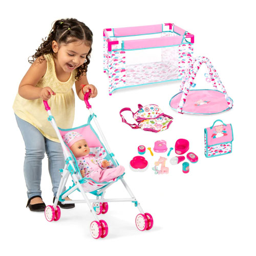 Best Choice Products Newborn Baby Doll Role Play Playset With Stroller