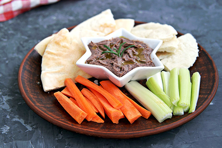 Veggies and black bean dip for baby shower food ideas